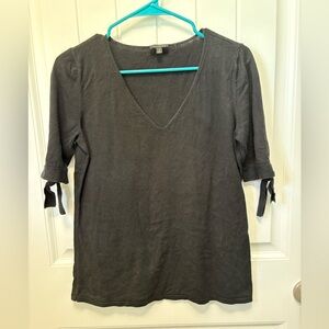 Talbots Women's Black V-Neck Top with sleeve ties. Size Small.